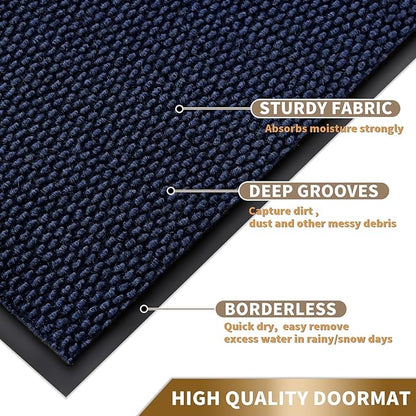 Yimobra Doormat Outdoor Indoor Entrance 47 x 24, All-Season All-Weather Front Door Mat, 100% Waterproof Welcome Matt for Floor Garage Outside Entry, Stain and Fade Resistant,Navy Blue