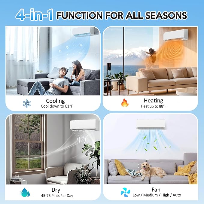 18000 BTU Mini Split Air Conditioner ＆ Heat Pump - 230V Wall Mount Ductless
