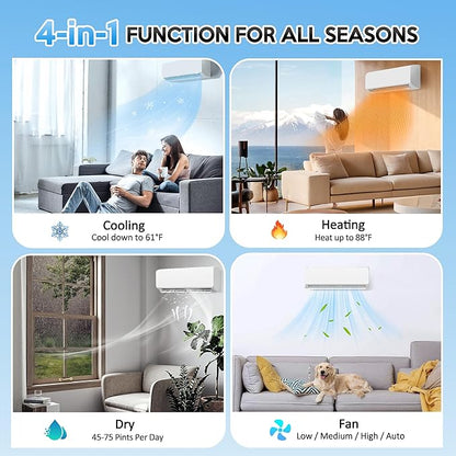 18000 BTU Mini Split Air Conditioner ＆ Heat Pump - 230V Wall Mount Ductless