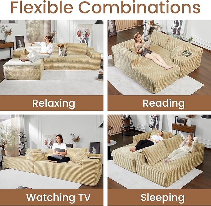 Bashaw 108" Cloud Sectional Couch Sofa with L-Shape Chaise, Modern Modular Sofa Couch Upholstered Couches for Living Room Bedroom, No Assembly Required (Beige, L Shape)
