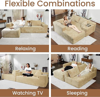 Bashaw 108" Cloud Sectional Couch Sofa with L-Shape Chaise, Modern Modular Sofa Couch Upholstered Couches for Living Room Bedroom, No Assembly Required (Beige, L Shape)