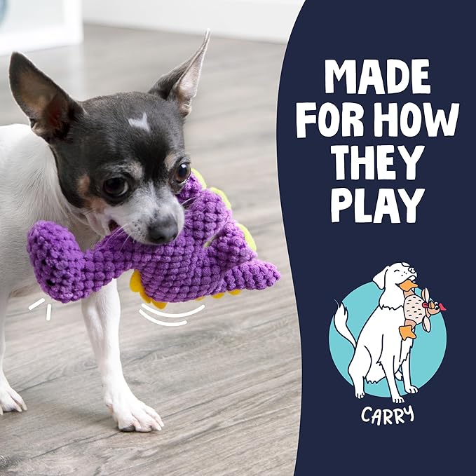 goDog Checkers Just for Me Dinos Bruto Squeaky Plush Dog Toy, Chew Guard Technology - Purple, Mini