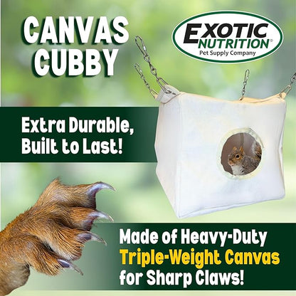 Exotic Nutrition Canvas Cubby - Sturdy Hideout for Sugar Gliders, Hedgehogs, Chinchillas, Rats, Ferrets, Guinea Pigs, Rabbits, Hamsters, Squirrels, Parrots, Birds