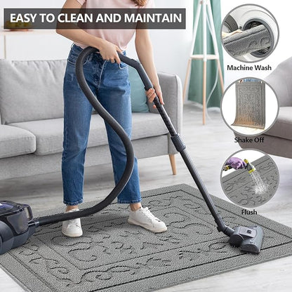 FONEYI Indoor Door Mat, Front Back Door Mat 32"x48" Non-Slip Rubber Backing Door Rug, Machine Washable Entry Rug, Low Profile Absorbent Dirt Trapper Doormat Inside Floor Mats for Entryway, Light Grey
