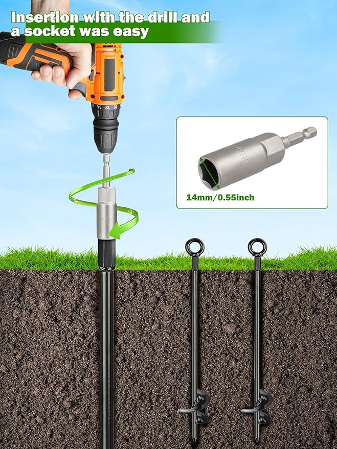 hannger 6 Pcs 30" Long Ground Anchors Shed Anchors Kit with 3/16" Galvanized Cable & Turnbuckles & Carabiners, Heavy Duty Earth Anchors for Sheds Trees Trampoline Greenhouse Swing Set Tent.