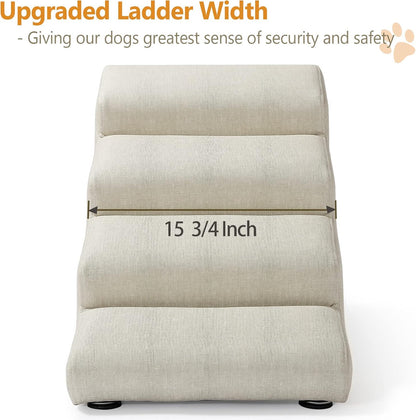 Senneny Imitation Linen Faux Leather Dog Stairs, for Pets up to 150 lbs, Waterproof, Scratch Resistant Pet Steps/Stairs with High Density Foam and Detachable Wooden Legs, Light Beige Linen, 4 Step