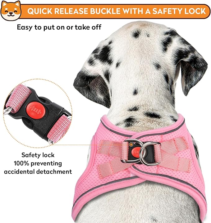Dog Harness with Leash Set, No-Pull Step-in Reflective Pet Harness with 1 Leash Clips, Adjustable Soft Padded Easy Walk Dog Vest for Small Medium Large Dogs, Cats(Light Pink, Large)