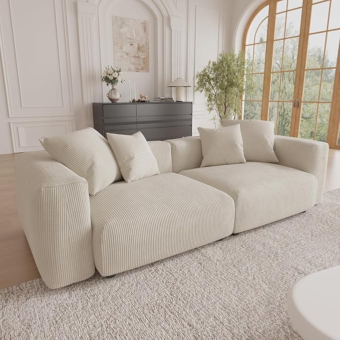 Sectional Couches for Living Room,102inch Cloud Couch Modular Sectional Sofa,Modern Corduroy Couch Love Seat,Cushion Covers Removable& Washable (Beige)