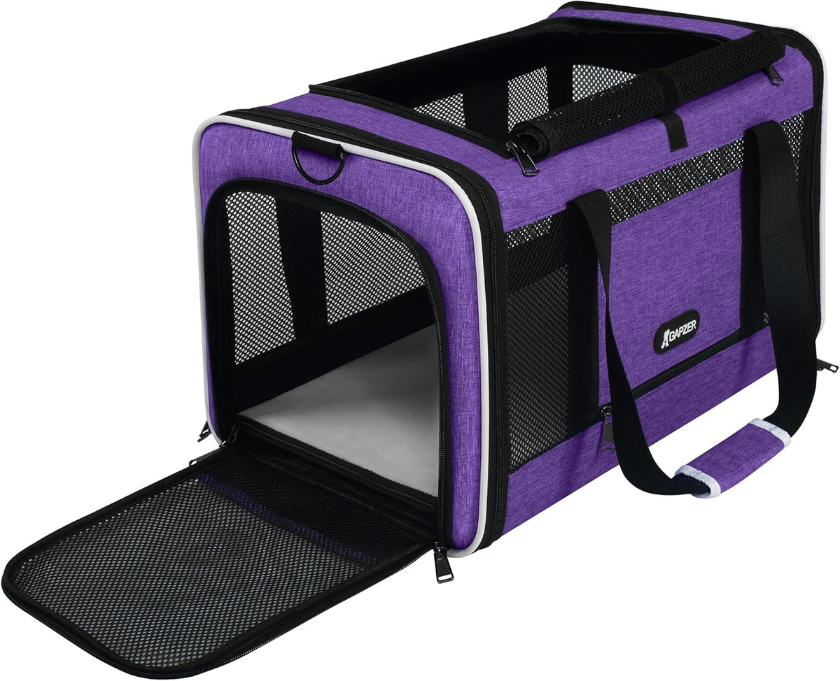 Per Carrier for Cat 18x11x11 Inch FAA Complaint, Kitten Taxi Top Load Soft Cloth Bag, Small Animal Portable in Cabin Crate Shih Tzu Dog Kennel Carry Case, 4-Sided-Ventilated Kitty Purse Purple