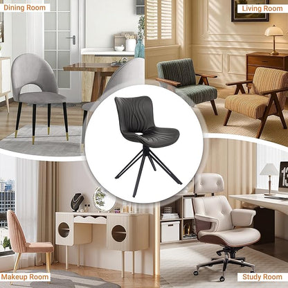 VATROS Dining Chairs Set of 4, 360° Swivel Upholstered Mid-Century Modern Kitchen Dining Room Chairs, Armless Faux Leather Accent Side Chair with Padded Back, Metal Leg, Black