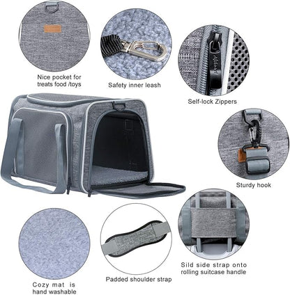 Cat Carrier - Portable Foldable Dog Pet Carrier, Soft-Sided Pet Bag up to 15 Lbs, Airline Approved Travel Puppy Carrier
