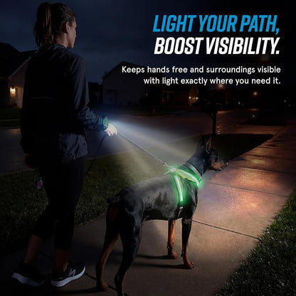 noxgear LightHound Light Up Reflective Dog Harness and Wrist Light, Large | 360° Light Up Reflective Dog Harness, 8 Colors & 6 Modes, USB Rechargeable, Adjustable, Rainproof, LED Fiber Optic