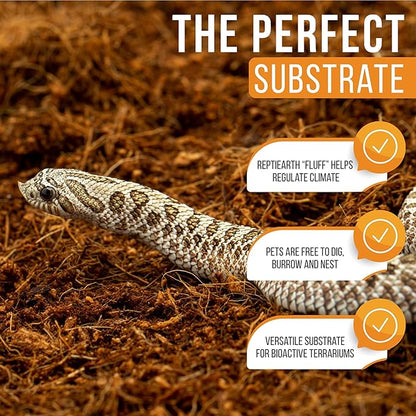 ReptiEarth Reptile Bedding, Fluffy Coconut Fiber Substrate Organic Coco for Bioactive Snake Terrarium, Lizard Tanks with Plants, for Frog Habitat, Tarantula or Hermit Crab Enclosure (72 Quart Block)