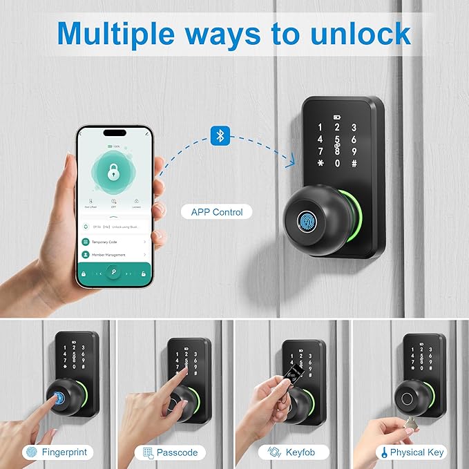 Smart Door Lock with Knob, LinkThai Keyless Entry Fingerprint Lock with