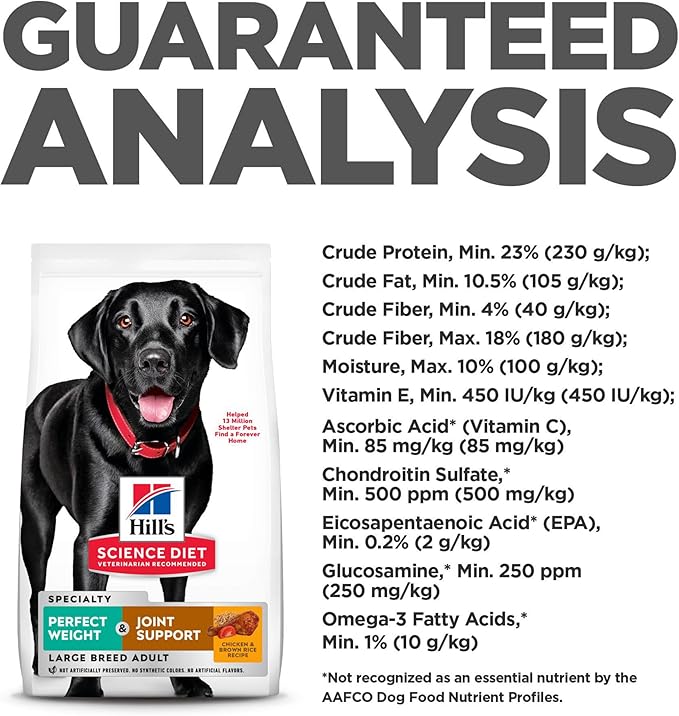 Hill's Science Diet Perfect Weight & Joint Support Large Breed Adult Dry Dog Food 1-5,Quality Protein for Weight Management & Joint Support, Chicken & Brown Rice, 25 lb. Bag