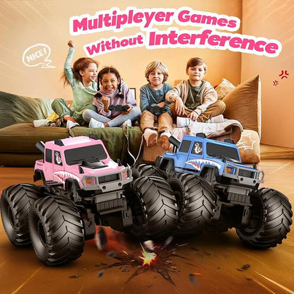 NQD® Monster Truck Toys, Waterproof 360°Rotate 4x4 RC Truck, Amphibious Remote Control Monster Trucks, 2.4GHz All Terrain Off-Road Pickup Toy RC Car for Gifts for Boys Kids Age 6 7 8 9 10 11 12+,Pink