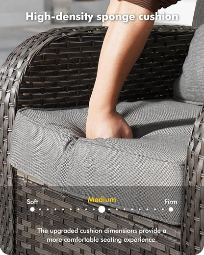 CAODOC 3-Piece Swivel Rocking Rattan Chair Outdoor, Patio Bistro Furniture Conversation Set, Wicker Chair with Coffee Table Dark Gray