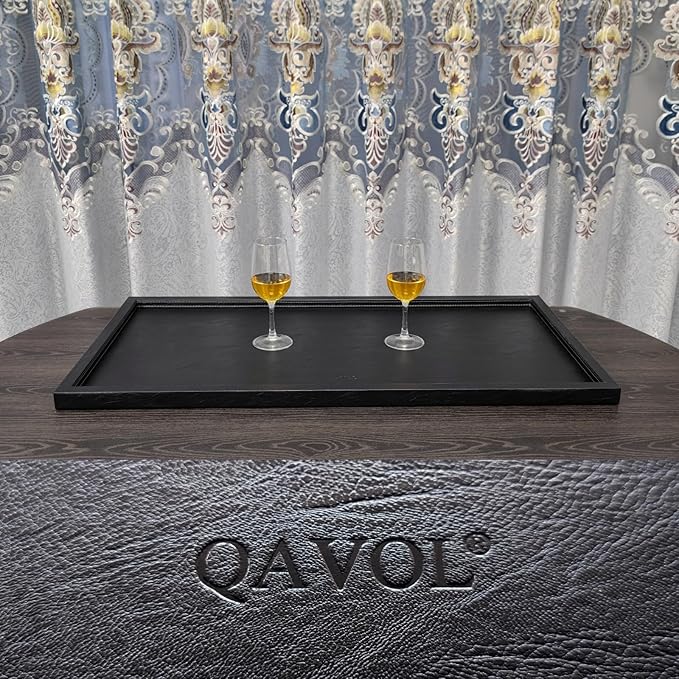 35 * 18 inches High-End Light Luxury Leather Rectangle Oversized Service Tray for Ottoman Tray, Coffee, Food, Family Dinner, Picnic, Party Essentials (Black, 35 * 18 inch)