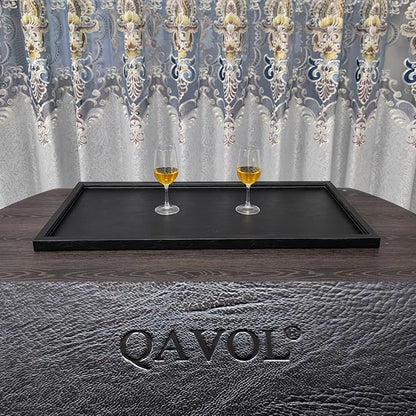 35 * 18 inches High-End Light Luxury Leather Rectangle Oversized Service Tray for Ottoman Tray, Coffee, Food, Family Dinner, Picnic, Party Essentials (Black, 35 * 18 inch)