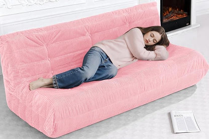 Bean Bag Chair,Giant Beanbag Chairs for Adults,Comfy Large Fireside Chair Lazy Sofa,Corduroy Bean Bag Lounger with Memory Foam Filled,Floor Sofa Couch for Home,Living Room (Pink, 3-Seater)