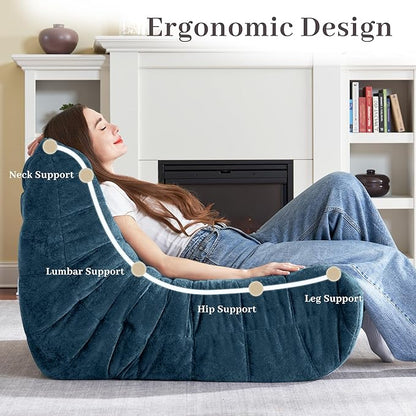 HABUTWAY Bean Bag Chair, Giant Bean Bag Chairs for Adults, Loveseat Fireside Chair, 2 Seater Lazy Bean Bag Sofa Memory Foam Couch for Living Room, Bedroom, Office (Navy Blue)