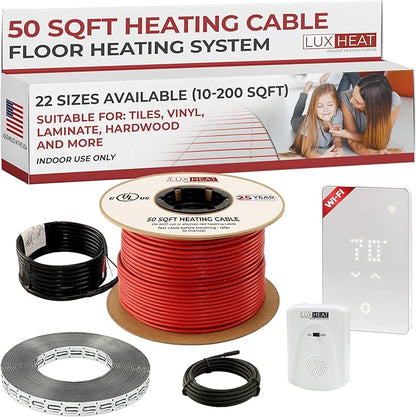 LuxHeat 50sqft Floor Heating Cable Kit - 240v Under Floor Heater Kit - Complete