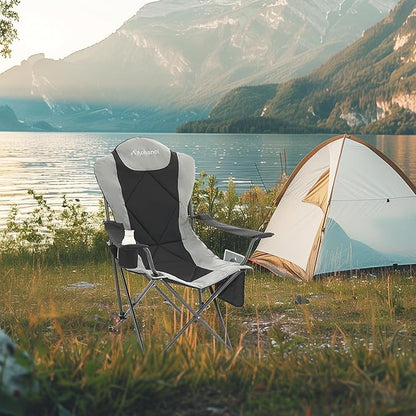 Aohanoi Camping Chairs, Portable Camp Chairs for Heavy People with Adjustable Angled Backrest, Outdoor Folding Camping Chairs for Outside Supports up to 350lbs, Carry Bag Included