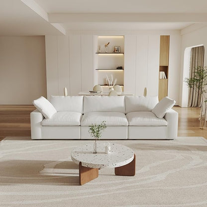 120.45" Cloud Modular Sectional Sofa with Thick Cushion, Minimalist Sofa Couch,Convertible Sofa Deep Seat Couches for Living Room Sofa Sets (White, 3 Seater)
