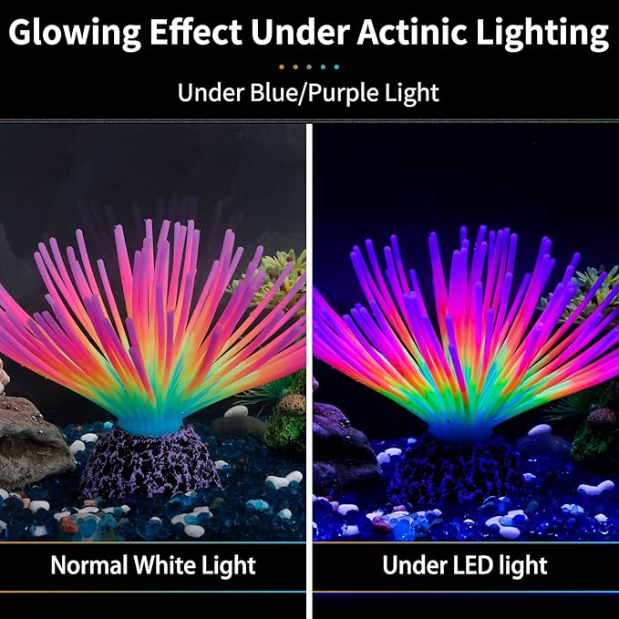 Uniclife Aquarium Imitative Rainbow Sea Urchin Ball Artificial Silicone Ornament with Glowing Effect for Fish Tank Landscape Decoration