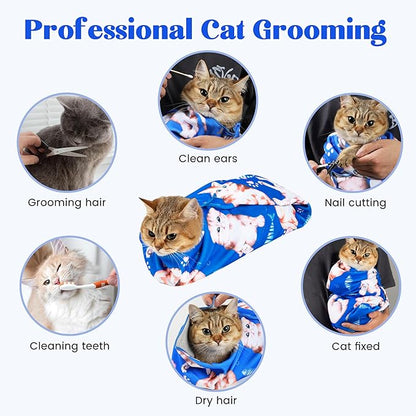 21.7“ Cat Wrap for Cutting Nails Self-Adherent Fabric Cat Wrap for Grooming Cat Restraint for Nail Clipping Anti-Escape Cat Calming Wrap Within 6lbs
