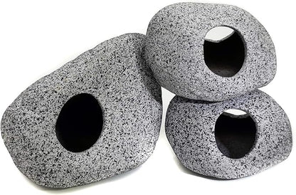JIH Aquarium Decorations Rock, Ceramic Shelters - Shrimp Habitat, Breeding Tube, Hiding cave, Stackable Fish Tank Decor Cave for Hiding, Betta Fish (J101+J001x2)