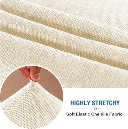 H.VERSAILTEX Stretch Sofa Cushion Covers Chenille Chaise Cushion Cover Thick Soft Sectional Couch Covers for L Shaped Sofa Both Left/Right All Seasons Universal(Chaise Cushion Cover,Beige)