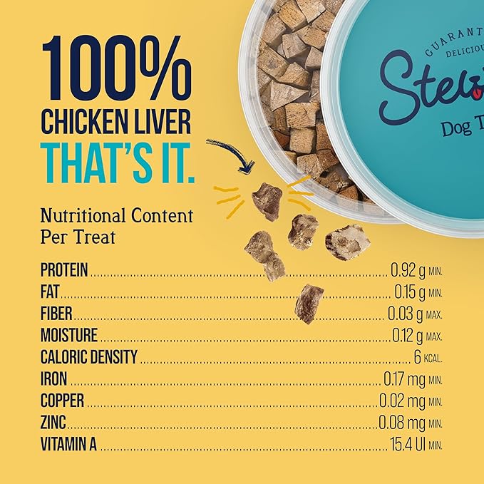 Stewart Chicken Liver Dog Treats, 3 oz, ~55 Pieces, Freeze Dried Raw, Single Ingredient, 60% Protein Training Treats or Meal Topper in a Resealable Tub, Grain Free, Gluten Free