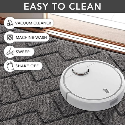 hicorfe Indoor Doormat,Front Back Door Mat Rubber Backing Non Slip Door Mats 24"x35" Absorbent Resist Dirt Entrance Doormat Inside Floor Mats for Entryway Washable Low-Profile (Grey)