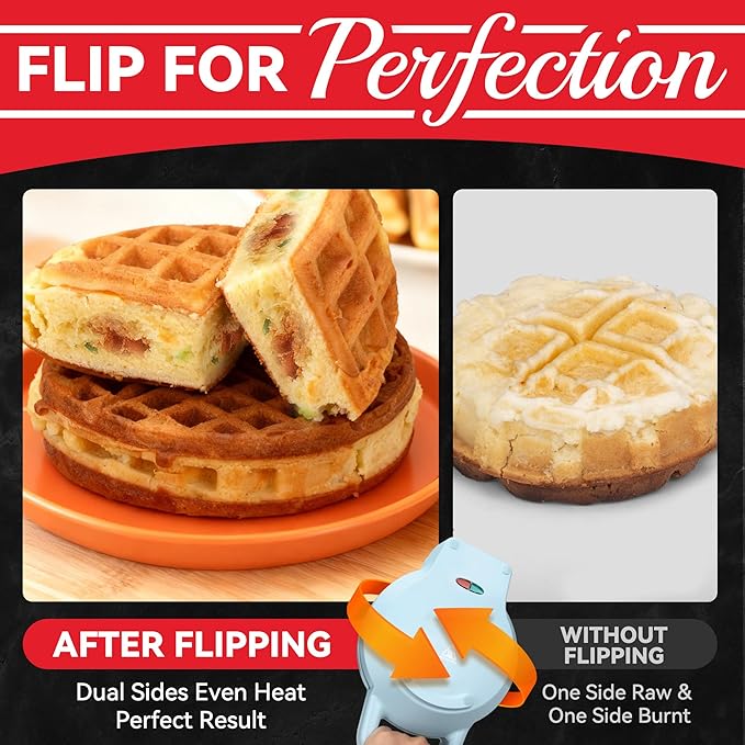 6" Stuffed Waffle Maker Rotating, Flip Waffles Maker Machine