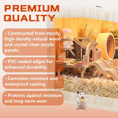Prolee Hamster Cage Chewproof Wooden 40 Inch Guinea Pig Cages Mice and Rat Habitat Openable Top with Acrylic Sheets Solid Built