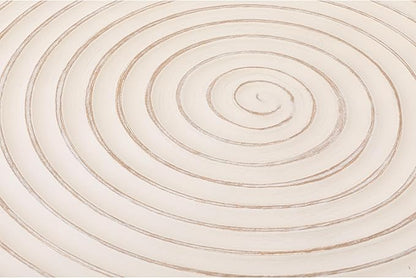 COZAYH 2-Piece Modern Farmhouse Living Room Coffee Table Set, Round Table Natural Finish with Handcrafted Wood Ring Motif, White