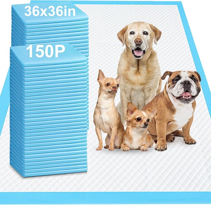 Gimars 36x36 4XL Large Pee Pads for Dogs - 150 Counts Extra Absorbent Puppy Training Pads 6 Layers Thicken, Jumbo Disposable Leak-Proof Quick Dry Wee Wee Pads for Dogs Cats Rabbits Pets