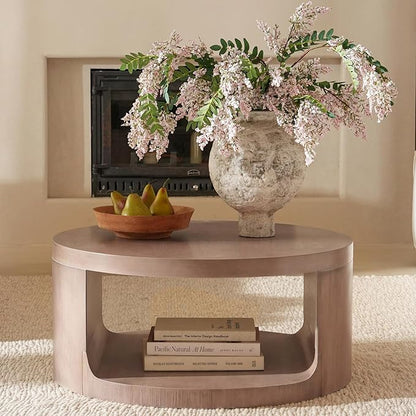 Round Coffee Table with Storage, 31.5" Modern Living Room Table, 2 Tier Circle Wood Center Tables for Apartment, Living Room, Open-Style Storage Gray Coffee Tables, 31.5"*15.7" (Gray)