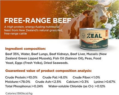 ZEAL New Zealand Wet Dog Food – High Protein, Pure Nutrition, Natural Superfoods, Grain-Free with Superfoods (Beef, 13.76oz Can 12-Pack)
