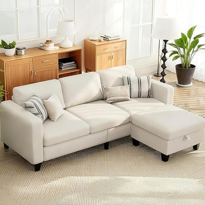 Small Sectional Couch, L Shaped Sectional White Couch in a Box, Small Couches with Ottoman, 3 Seater Sofa for Living Room, Apartment, Dorm, Office