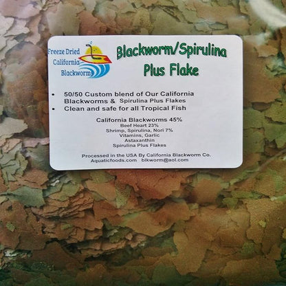 Aquatic Foods Inc. Flakes - 45% California Blackworm & 20% Spirulina Flake Mix for Discus, Cichlids, Tetras, Guppies, Live Bearers, Pond Fish, All Community Tropical Fish Premium AF Flakes - 1-lb