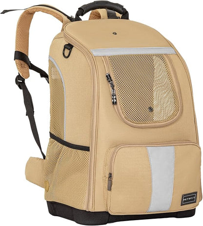 Petsfit Pet Dog Carrier Backpack with Upgraded Weight Reduction Design, Cat Dog Backpack with Large Ventilations, Easy-Fit for Traveling Hiking Camping for Small Medium Dogs and Cat, Khaki