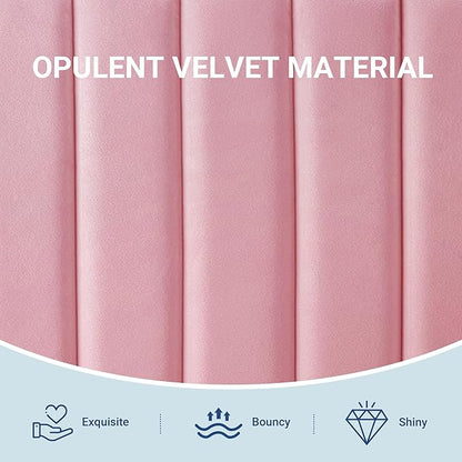 Allewie Twin Bed Frame, Velvet Upholstered Platform Bed with Adjustable Vertical Channel Tufted Headboard, Mattress Foundation with Strong Wooden Slats, Box Spring Optional, Easy Assembly, Pink
