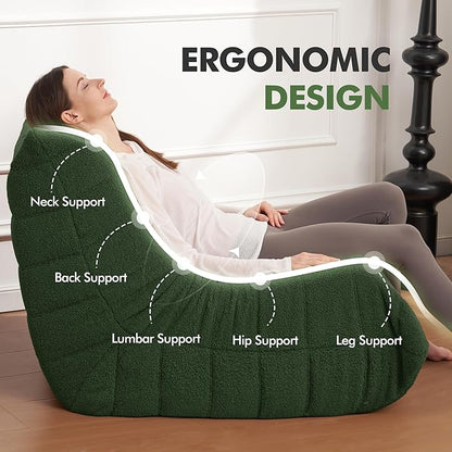 Bean Bag Chair Big Sofa Beanbag Chair for Adults Fireside Chair Bean Bag Lounger with Memory Foam Filled for Home,Apartment or Gaming Venue(Green Teddy)
