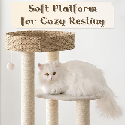 KAMABOKO Modern Cat Tree, 39" Tall Cat Trees for Indoor Cats, Cat Condo Natural Sisal with Scratching Posts, Hand-Woven Tower & Top Perch, Cat-Tree for Kittens Climb Play & Rest Black