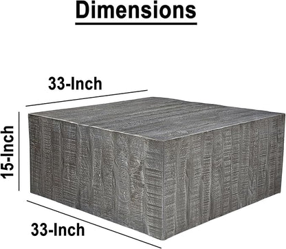 TUP THE URBAN PORT Rydan Coffee Table | 33 Inch Square Block Top | Sandblasted Gray Mango Wood