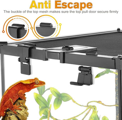 12"x12"x12" Reptile Terrarium, Escape-Proof Glass Full-View Vivarium for Tropical Invertebrates Such as Hermit Crabs, with Escape-Proof Lock & Feeding Hatch