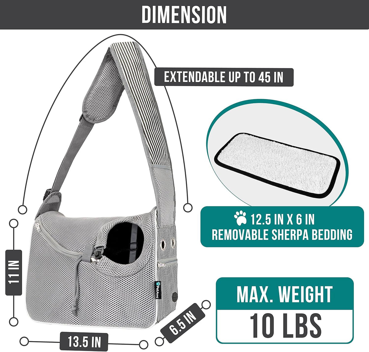 PetAmi Small Dog Sling Carrier, Soft-Sided Crossbody Puppy Carrying Purse Bag, Adjustable Sling Pet Pouch to Wear Medium Cat Travel, Dog Bag for Traveling, Poop Bag Dispenser, Max 10 lbs, Stripe Black