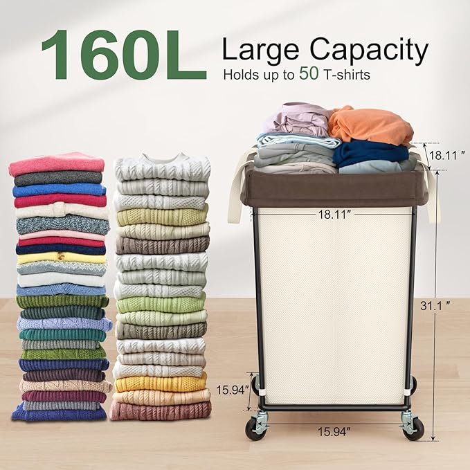 2PK Rolling Laundry Basket with Wheels, Laundry Hamper with Wheels Laundry Sorter Cart, Narrow Slim Clothes Hamper Organizer with Sturdy Metal Frame